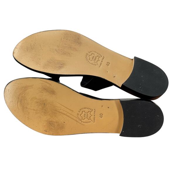 Da Costanzo Capri Double Strap Leather Sandal Slide Flats 40 Women's Black Italy - Picture 9 of 11